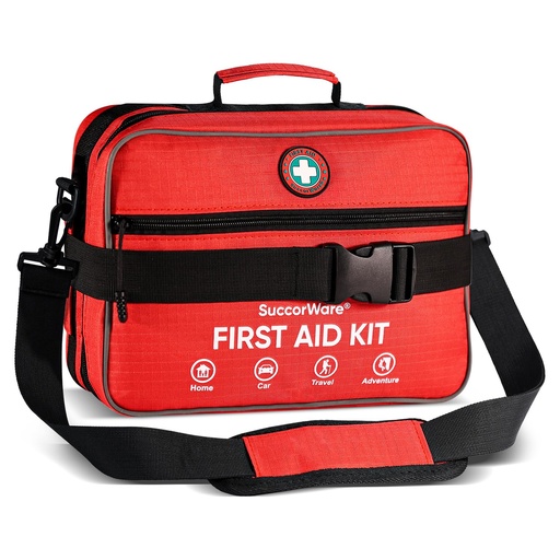 [BRSRAAYRBAIAGFI7] Professional 435 Pieces Large First Aid Kit - Includes Compressed Gauze - Compartments Emergency Medical Kit for Home, Camping, Backpacking, Travel, Boat, Car,Outdoors (Red)