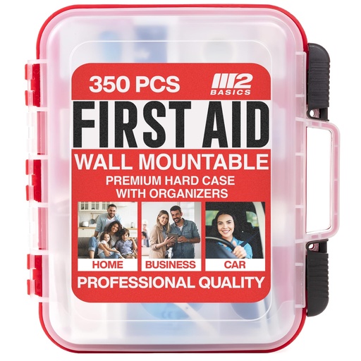 [BRSWGCQCOIMREH34] M2 BASICS 350 Piece Professional Wall-Mount First Aid Kit, Home, Business | Dual-Layer Hard Case, Office, Warehouse, Jobsite, Garage, Vehicle, Workplace Safety, Classroom And Emergency Readiness