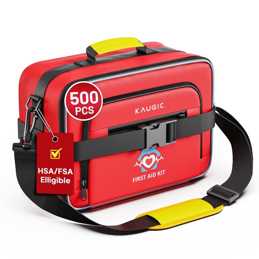 [BRSRGYD5PMMGEHIZ] KAUGIC 500PCS First Aid Kit for Travel, Camping, Home | Well-Organized Emergency Kit, Survival & First Aid Supplies, for Car, Business, College Dorm, Office, FSA-HSA