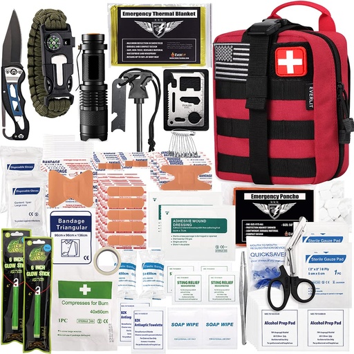 [BRSWGZL4CF7WY3DX] EVERLIT 250 Pcs Survival First Aid Kit | IFAK Outdoor Survival Kit Emergency Kit For Camping Hiking Hunting Earthquake Emergency Preparedness