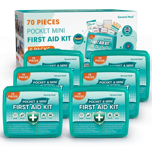 [BRSROCTRDINGA232] General Medi 420 Piece First Aid Kit, 6 Individual Boxes of 70 Items Each - Contains Premium Medical Supplies for Travel, Home, Office, Vehicle, Camping, Workplace & Outdoor (420 pcs, 6 Pack)