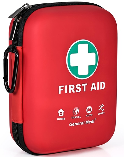 [BRSWGAQLC4PGODQY] General Medi First Aid Kit - 170 Pieces Hard Case and Lightweight - Great for Travel, Home, Office, Vehicle, Camping, Workplace & Outdoor (Red)