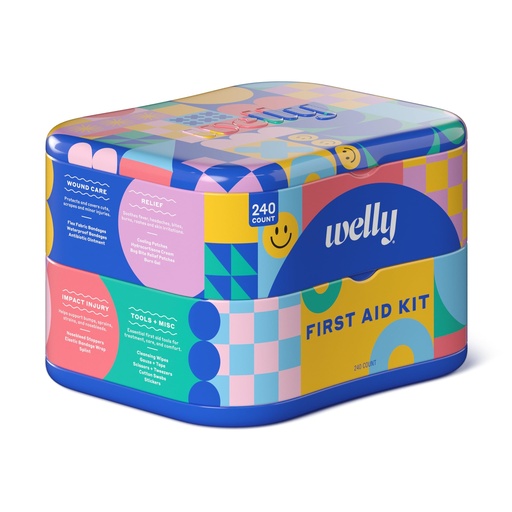 [BRSRGAAKCAHBEG34] Welly Comprehensive First Aid Kit - FSA Eligible - Adhesive Bandages, Tape and Non-Stick Pads, Butterfly Strips, Cleansing Wipes, Ointments, Gauze, and More - 240 Pieces