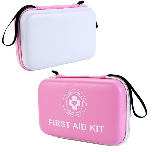 [BRSREH32BEARSADZ] Premium First Aid Kit - 305 Piece Dual-Color Emergency Kit with Hard Shell & Fluorescent Interior Coating, Compact Survival Kit for Home, Car, Travel, Hiking & Outdoor (Pink/White)