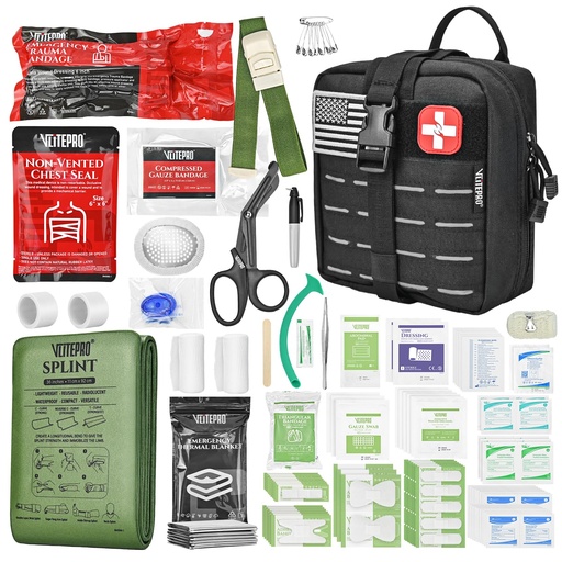 [BRSREZA5DMMWAE3X] Advanced Trauma First Aid Kit - Emergency Camping Gear with Tourniquet Kit, Compression Bandage, 36" Splint | Portable Survival Gear for Outdoor, Home, Camping- Gift for Husband Dad and Wife-Black