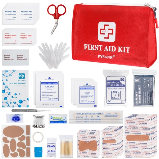 [BRSW2GICCEGRMCYZ] Small First Aid Kit, 150 Piece with Foil Blanket & Scissors, Mini First Aid Bag for Emergency, Home, Camping, Travel, Sports, Office, Outdoor, Car, School