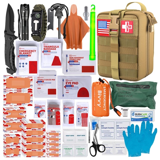 [BRSRMHD2BEBGC2Q3] [Upgrade] Survival First Aid Kit Outdoor Molle System with Tactical Gear Set Trauma Kit for Camper Travel Hunting Hiking and Adventures