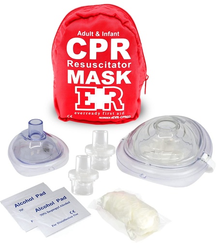 [BRSWG23ROACRAEIZ] Adult and Infant CPR Mask Combo Kit – Includes 2 CPR Masks with One-Way Valves, Pair of Vinyl Gloves, 2 Alcohol Prep Pads – Portable Emergency CPR Kit – Red