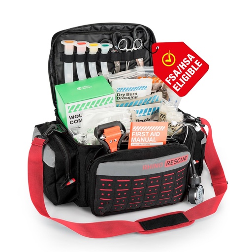 [BRSREZ3QBYGQG2Q4] RHINO RESCUE First Responder First Aid Kit Fully-Stocked EMT Bag(Black,25L) | Professional EMT/EMS Trauma Medical Kit, Molle System & Reflective Stripe, 300+ First Aid Supplies, Suits for Business, Home