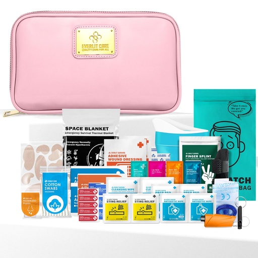 [BRSRAFAOPJ5AMD37] EVERLIT CARE Car First Aid Kit with Emergency Supplies Survival Gear Including Window Breaker Disposable Urine Bag Mountable Survival Kit for Family Travel in Car (Pink)