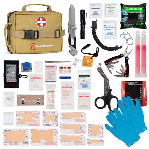 [BRSWYBADAVYRQAYV] Surviveware 119 Pcs Comprehensive Premium Survival First Aid Kit - Medical Emergency Kit for Travel Camping Gear, Home Essentials & Outdoor Emergencies - HSA & FSA Eligible Survival Kit