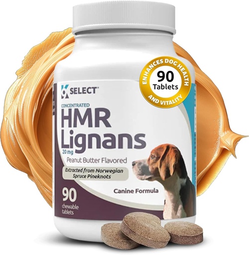 [BRSWGA3RA4HWEGTV] K9 Select HMR Lignans for Dogs - Enhancer for Total Wellness, Immune Support for Dogs - Norway Spruce Extract Holistic Dog Health - Trawienie, & Coat Care - Masło orzechowe, 20mg, 90 Tabletki
