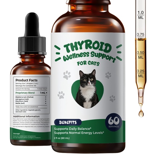 [BRSRGEIHCB6RSGTD] Thyroid Support for Cats, Appetite Stimulant & Weight Gainer Herbal Drops | With Bladderwrack, Astragalus & Nettle Leaf to Support Metabolism Balance & Everyday Vitality, 2 fl oz