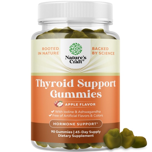[BRSRAYI3BEPQAAIY] Natures Craft Thyroid Support Gummies - Thyroid Support Gummies for Comprehensive Support for Men and Women with Iodine Selenium and Other Potent Vitamins - Gelatin-Free Non-GMO - 90 Count
