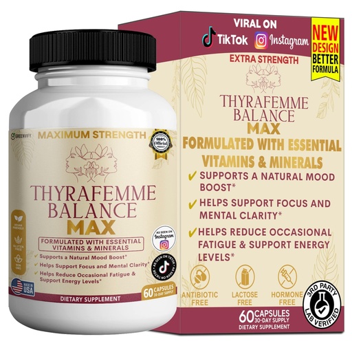 [BRSREBQQOAOWO3A6] Thyrafemme Balance Max, Natural Thyroid and Hormone Support for Women, 60 Capsules