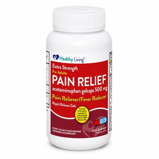 [BRSW2AY6CQNB6YLZ] Healthy Living Extra Strength Acetaminophen Gelcaps for Pain Relief, 500mg, 400 Count