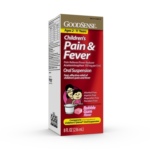 [BRSROAT5BEDRGDI4] GoodSense Children's Pain and Fever Oral Suspension Liquid, Acetaminophen 160 mg per 5 mL, Bubble Gum Flavor