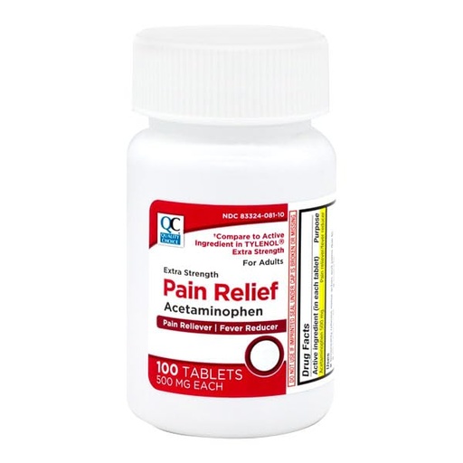 [BRSREZIQPMCBEEY6] Quality Choice Acetaminophen 500 mg Extra Strength Tablets for Pain and Fever Relief. Value Size 100 Count Bottle