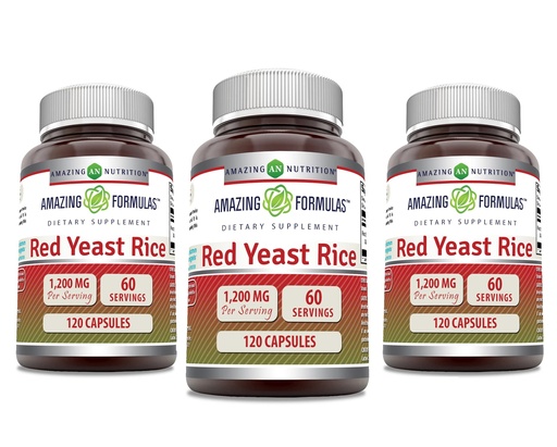 [BRSRMCYZAUNWAYDV] Amazing Formulas Red Yeast Rice 1200mg Per Serving Capsules Supplement | Non-GMO | Gluten Free | Made in USA (120 Count, 3 Pack)