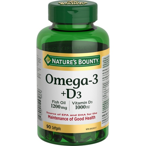 [BRSWIEAEAYAQ4ADA] Nature's Bounty Omega-3 + D3 Fish Oil 1200mg / Vitamin D3 1000IU 90 softgels