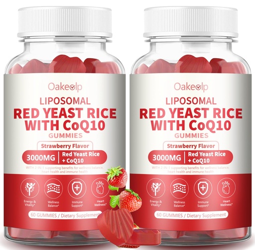 [BRSREZD7CMPG2A3V] 2 Pack Liposomal Red Yeast Rice with Coq 10 3000mg Gummies,Red Yeast Rice Extract Advanced Balance Formula,Enhanced with Coq 10 for Heart Wellness Support,Liposomal Enhance 98% Absorption