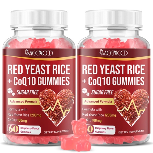 [BRSRECT5CIBBEFI7] MEENCCD 2 Pack Red Yeast Rice with CoQ10 Gummies, Red Yeast Rice Supplement with Coenzyme Q10 for Overall Well-Being, Sugar Free, Vegan, Raspberry Flavor, 120 Count