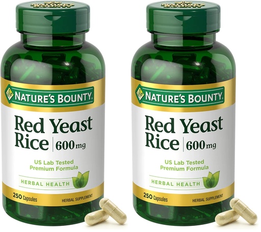 [BRSREBD5BZ5RGEL6] Nature's Bounty Red Yeast Rice, Herbal Supplement, 600mg, 250 Capsules (Pack of 2)