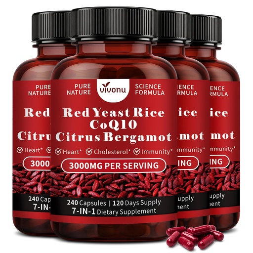 [BRSRYZAFBYNQG2DF] VivoNu Red Yeast* Rice with CoQ10*, Citrus Bergamot Supplements* (4 Bottle | 960Capsules)