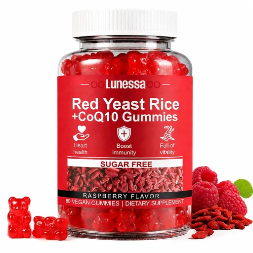 [BRSRGHTRPJYQOADK] Red Yeast Rice and CoQ10 2400mg, Restores Body Vitality, Raspberry Flavor, Non-GMO, 60 Gummies (1)