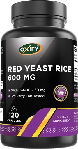 [BRSREAQQBENAGD3G] Oxify Red Yeast Rice with CoQ10, 120 Capsules | 1200 mg per 2 capsules, Gluten-Free, Non-GMO, Supplement Made in USA