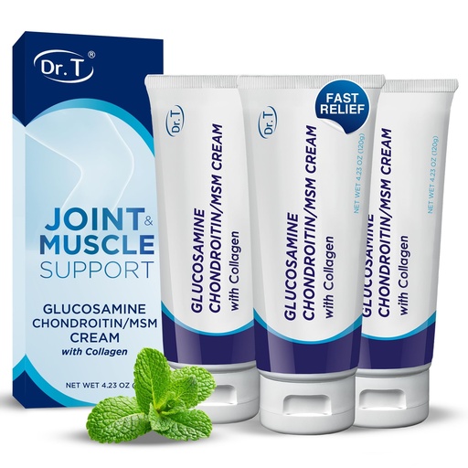 [BRSRAC34AUAQ22T4] Dr. T Glucosamine Chondroitin Cream w/MSM & Collagen, 4.23 oz/ 120g 3 Pack | Glucosamine, Chondroitin, MSM, Collagen, Supports Joint Mobility, Flexibility, Muscle Comfort, Cooling Sensation, Cream