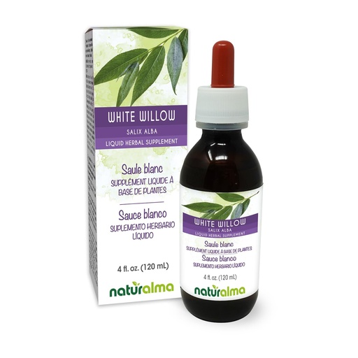 [BRSRMYYEAQNAAYA2] Naturalma White Willow (Salix alba) bark Alcohol-Free Tincture - 4 fl oz Liquid Extract in Drops - Herbal Supplement - Vegan