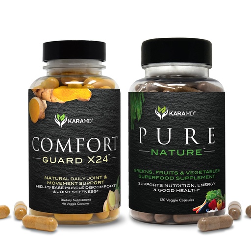 [BRSRAH32PIJQGCQU] KaraMD Pure Nature & Comfort Guard Bundle | Whole Food Greens, Fruits & Vegetables Supplement + Movement Support | Non-GMO, Vegan, Gluten-Free (30 Servings Each)