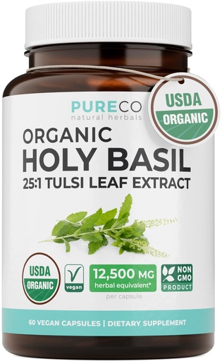 [BRSRGBQYBAIA4FD7] USDA Organic Holy Basil Supplement 500mg 25:1 Extract 1 Capsule Per Serving | High Potency Organic Tulsi Holy Basil for Cortisol Balance Sleeplessness and Adaptogenic Mood Support (2 Month Supply)