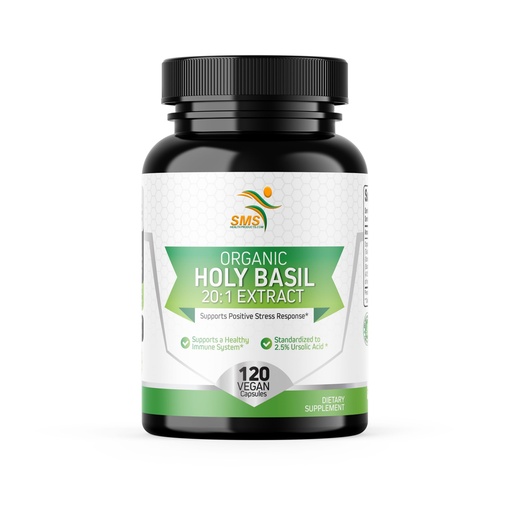 [BRSREYDYPIGQMC3F] Holy Basil 20:1 Extract, No Fillers, Organic Tulsi Extract with 2.5% Ursolic Acid, Standardized Formula, 120 Vegan Capsules, Non GMO