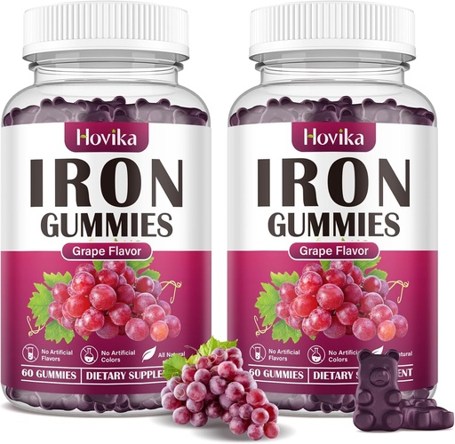 [BRSRAZQNCAJQKYDO] (2 Pack) Iron Gummies Supplement for Women & Men, Iron Supplements for Anemia with Vitamin C, B12, Folate-Blood Builder & Energy Support for Iron Deficiency - Grape Flavor, Vegan, 120 Gummies