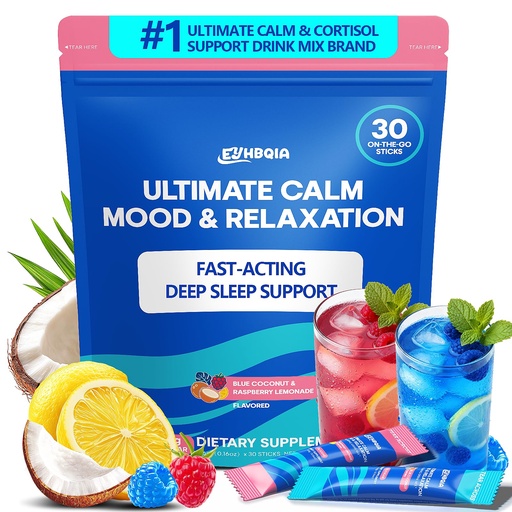 [BRSRGCY6B4HRYDQZ] Ultimate Calm Drink Mix - Super Cortisol Reducer Supplement, Magnesium Glycinate Powder, Ashwagandha, L Theanine, Holy Basil, Vitamin D3, Supports Relax Focus Sleep Mood, No Sugar, 30 Servings