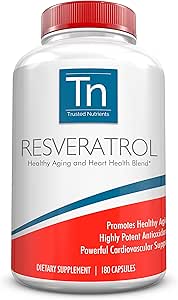 [BRSWIFAKAYCBYG3C] Trusted Nutrients Resveratrol Supplement - Healthy Aging and Heart Health Blend – with Trans Resveratrol, Grape Seed Extract, Acai Berry and Maqui Berry – 1000 mg 180 Capsules