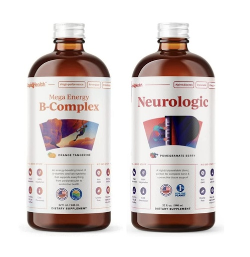 [BRSRMAQBO4HWC2DL] LIQUIDHEALTH Mega Energy B-Complex & Neurologic Nootropic Liquid Supplement Bundle for Adults - Increase Natural Energy Levels, Improve Memory, Alertness & Focus, Boost Mood - Vegan, Non-GMO, USA Made