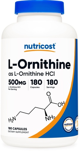 [BRSWKEIGOQAGI332] Nutricost L-Ornithine 500mg, 180 Capsules - Non-GMO and Gluten Free