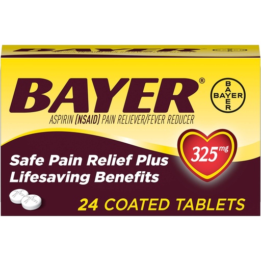 [BRSWIY3YOJ6AAHDC] Genuine Bayer Aspirin 325mg Coated Tablets, #1 Doctor Recommended Aspirin Brand, Pain Reliever and Fever Reducer, 24 Count