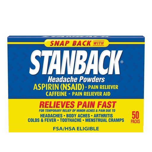 [BRSWIEYHB56BKCI3] Stanback Headache Powders, Fast Pain Relief, 50 Count | Powder with Aspirin and Caffeine, Relieves Pain Fast from Body Aches, Arthritis, Colds & Fever