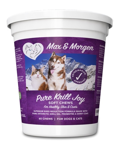 [BRSWGZ3QOUHAIYLK] Pure Krill Joy, Antarctic Krill Oil Soft Chews for Dogs, Rich in Omega 3 and Antioxidants, Unique Shed Reducing Formula, Improves Skin and Coat, Low Allergen, Made in The USA, 60 Soft Chews.