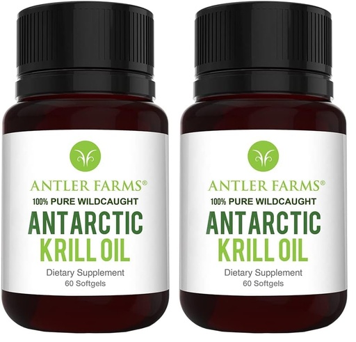 [BRSREAL3PIJWECQY] Antler Farms - 100% Pure Wild Caught Antarctic Krill Oil from Cold, Pristine Waters, 60 Softgels – Clean, Omega-3 EPA + DHA Supplement w/Astaxanthin, Rapid Absorption (Pack of 2)