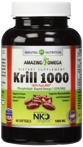 [BRSWIAYGOF7R2FIV] Amazing Omega Nko® Neptune Krill Oil 1000 Mg, 60 Softgels (Non-GMO, Gluten-Free) - Supports Heart, Joint & Brain Health and Superior bioavailability & antioxidant Content