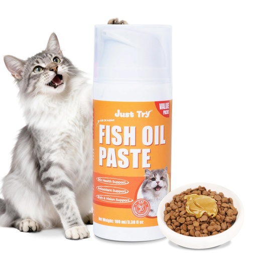 [BRSRGYI7OJ7R6D36] 3.38 Fl Oz Fish Oil Paste Salmon Oil & Cat Vitamins for Indoor Cats, Omega-3 Supports Skin & Coat Health, Chicken Flavor | Fish oil, barley grass, psyllium. Omega-3 & Omega-6 for coat & skin. Soft puree, easy feed. Natural daily supplement.