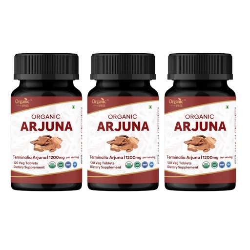 [BRSRAAQBDEAQAYLA] ORGANIC SPREE Arjuna 120 Tablets - Terminalia arjuna - 60 Days Supply - Supports Heart Health & Daily Wellness* | USDA Organic, GMP, HACCP Certified - Pack of 3