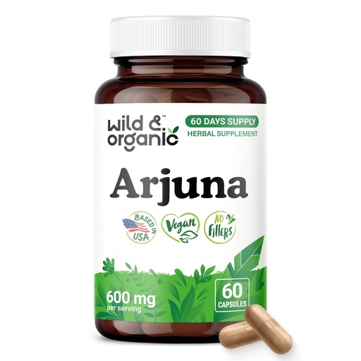 [BRSRAHA3AVYBS2DX] Wild & Organic Arjuna Bark Capsules - Antioxidant Support - 60 Count | Arjuna Powder Supplement - Terminalia Bark & Leaf Extract - Natural, Vegan, No Fillers, No Artificial Additives