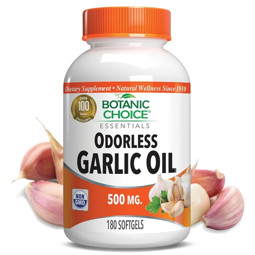 [BRSWIYATBUBRY2Y7] Botanic Choice Odorless Garlic Oil Softgels - Antioxidant Cholesterol and Immune Support Supplement for Adults - Gluten Free Non-GMO - 180 Pills