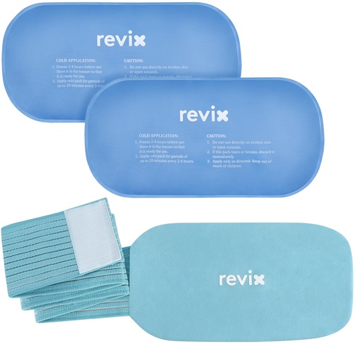 [BRSRAAL2CUHAO3AY] REVIX Ice Pack for Injuries Reusable, 2-Pack Hot & Cold Gel Wrap with Strap | Flexible Ice Wraps Stays Cold Longer for Knee, Shoulder, Back Discomfort, C-Section & Postpartum Recovery, 10" x 5" Blue